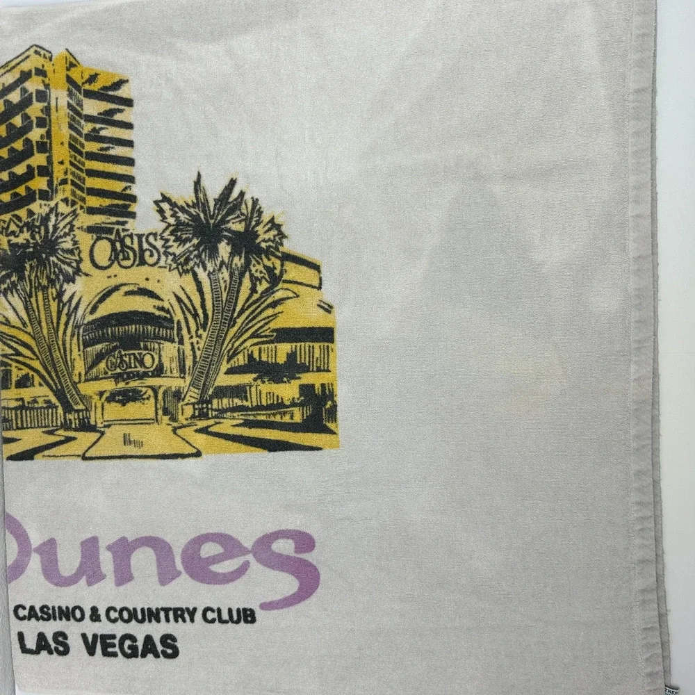 Vintage 90s Dunes Casino Las Vegas Beach Towel Gray Gambling Gambler Luau July 4